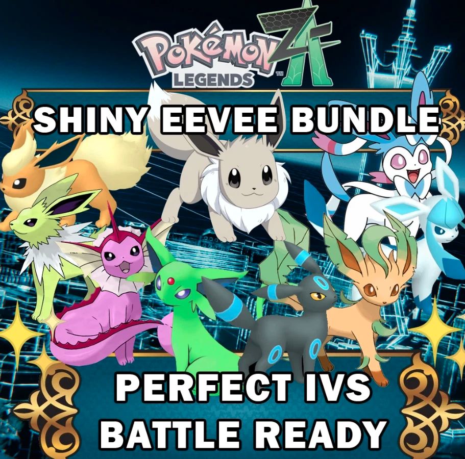POKEMON LEGENDS ZA 6IV SHINY x9 PACK EEVEE BUNDLE EV TRAINED LEVEL 14-16