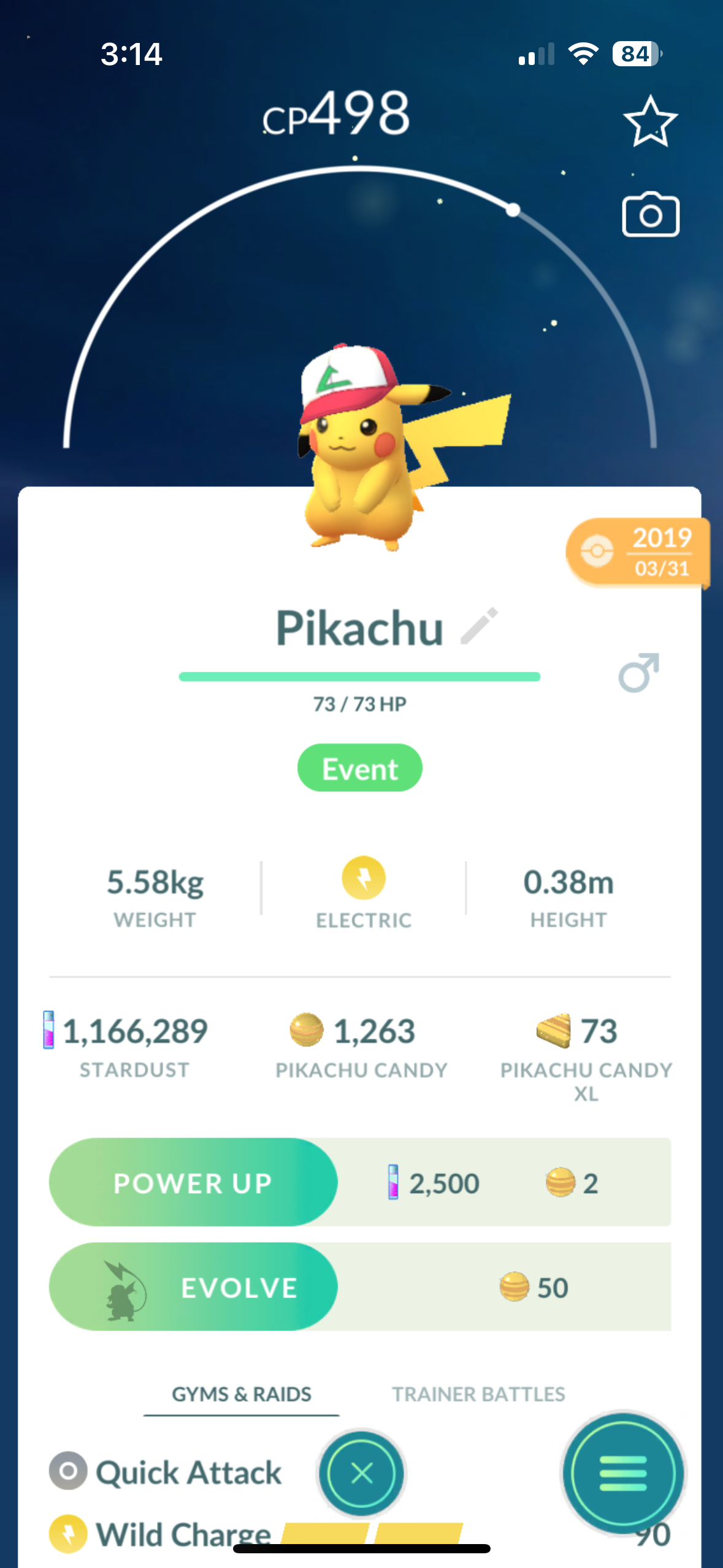 Pikachu with Ash Hat "EVENT" "RARE"