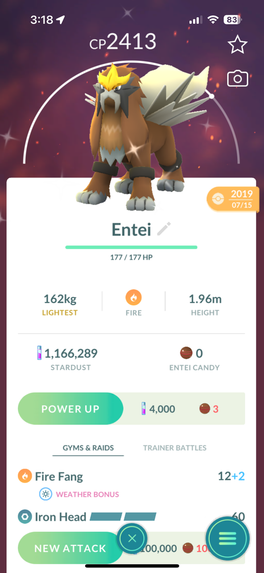 Shiny Entei "SHINY" "LEGENDARY"