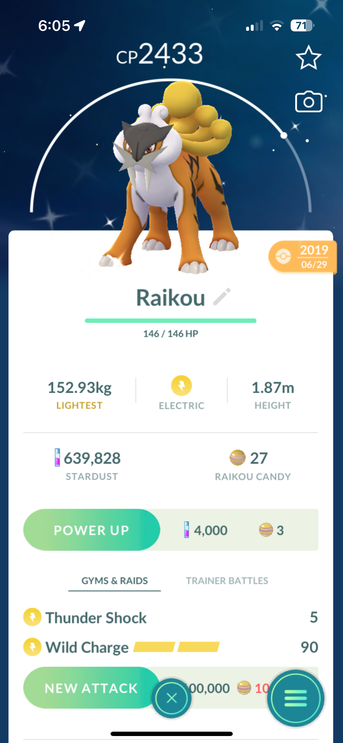 Shiny Raikou "SHINY" "LEGENDARY