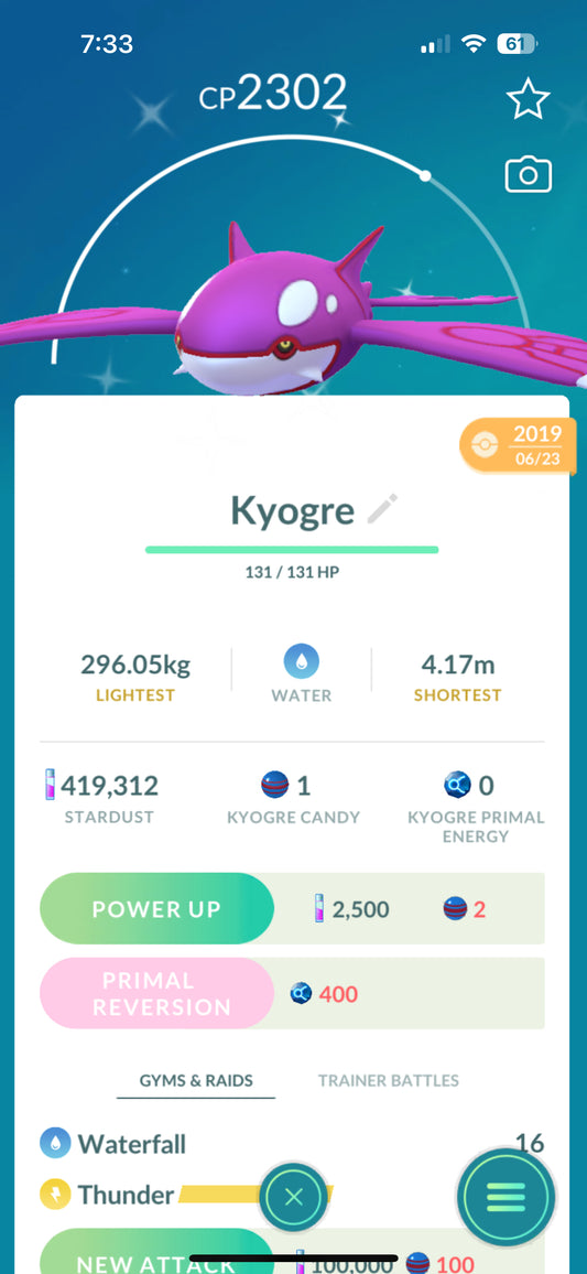 Shiny Kyogre "SHINY" "LEGENDARY"